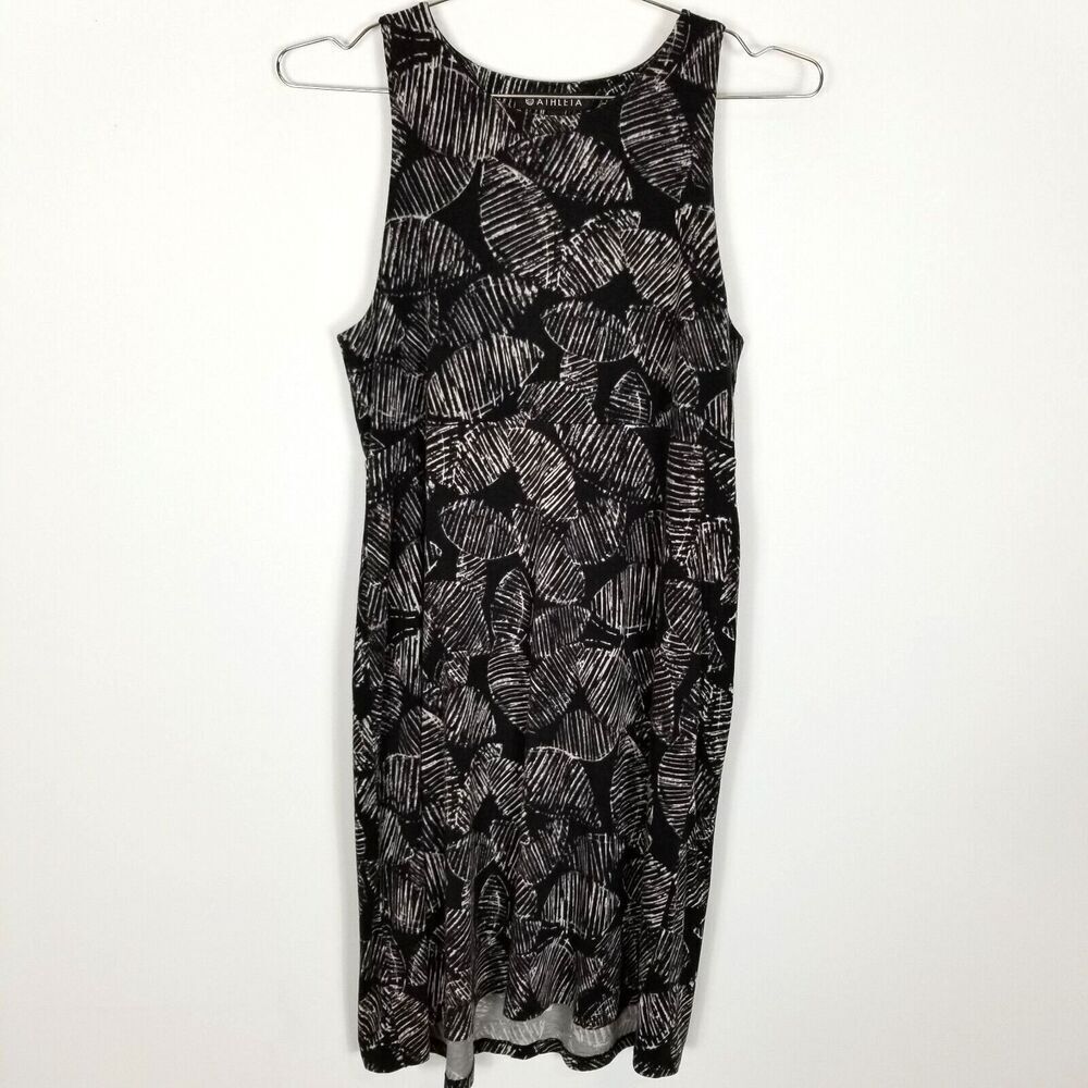 ATHLETA Women Santorini Dress Size L Leaf Print Sleeveless Stretch‎ Athletic